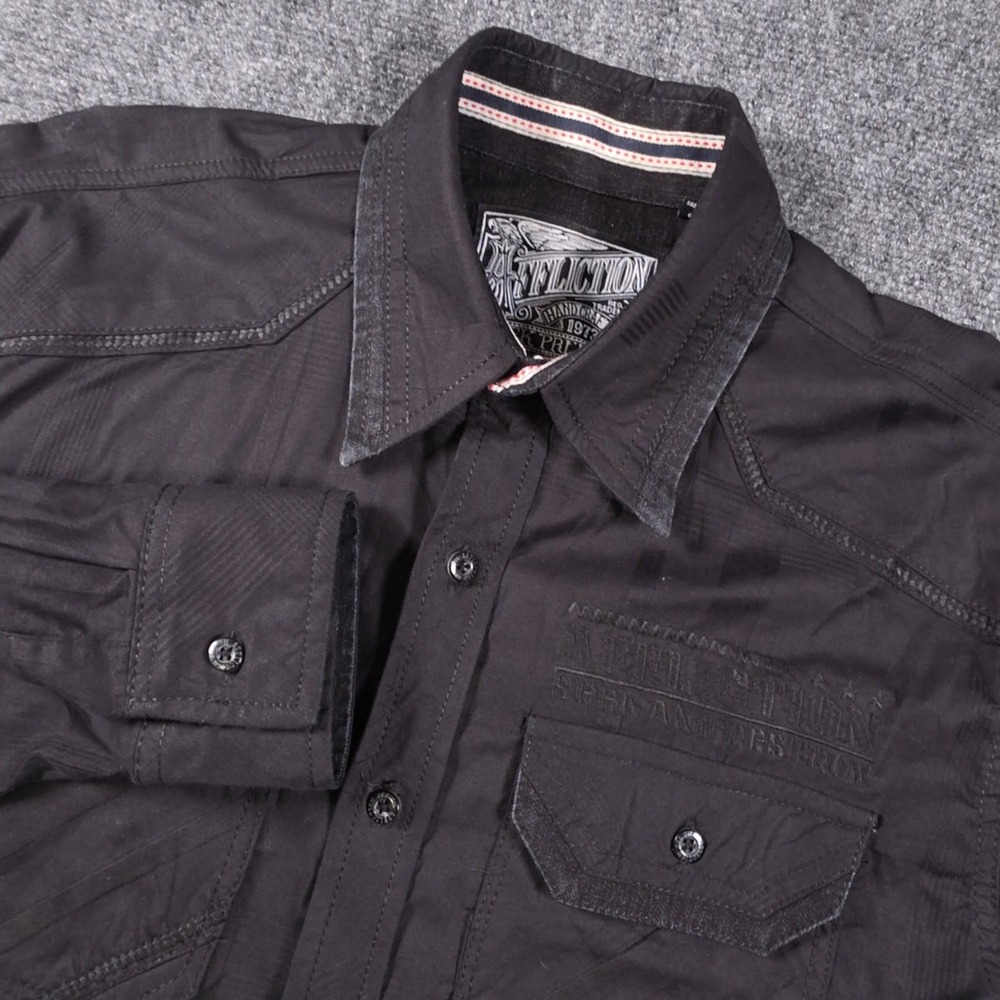 Affliction Black Premium Shirt Mens M Black Embroidered Limited Edition